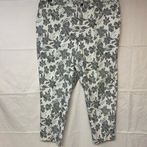 pants white with black print floral classic flat front